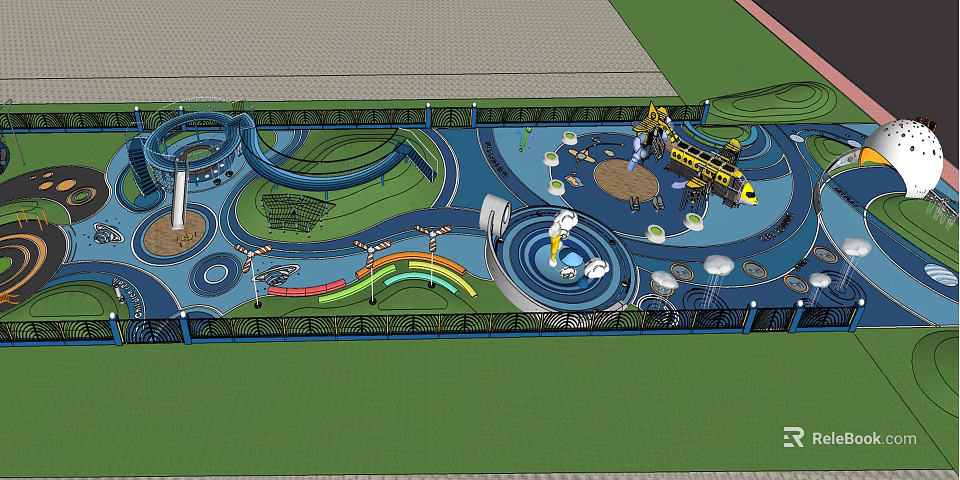 Children's Play Area With Colorful Slides Rainbow Water Features And Climbing Structures 3d model 