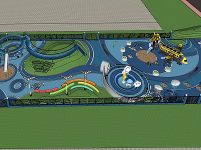 Children's Play Area With Colorful Slides Rainbow Water Features And Climbing Structures 3d model