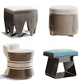 Modern Stylish Sofa Stools With Upholstered Seats And Metal Wooden Accents