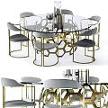 Elegant Modern Dining Table Set With Round Glass Tabletop And Gold Metal Frame Gray Chairs