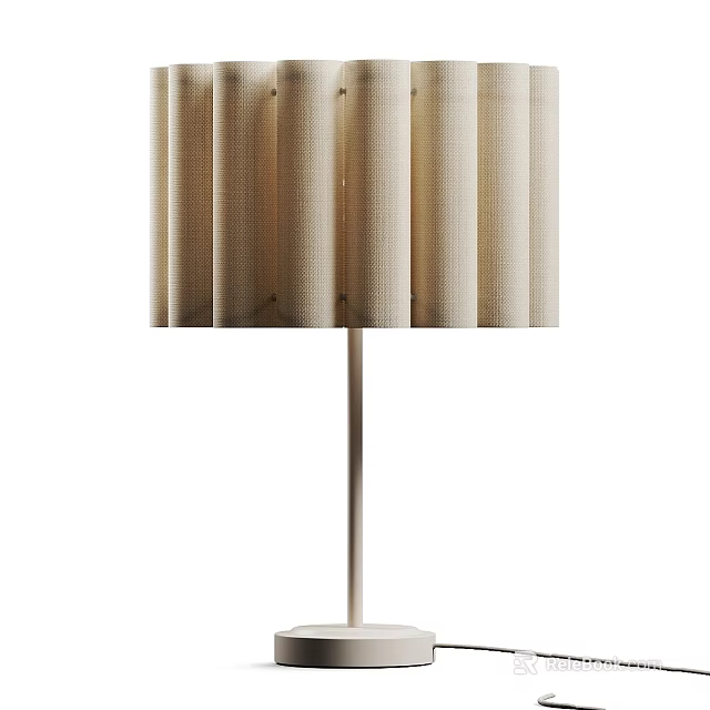 Modern Table Lamp Featuring Beige Pleated Fabric Shade And Slim Metal Base 3d model 