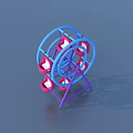 Colorful Ferris Wheel Model With Blue Frame Purple Stand And Pink Cabins