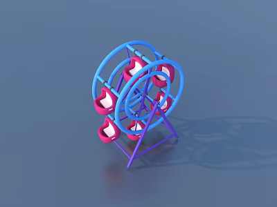 Colorful Ferris Wheel Model With Blue Frame Purple Stand And Pink Cabins 3d model
