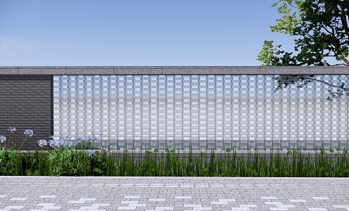 Modern landscape wall Enclosing glass wall Straight courtyard landscape wall Glass brick landscape wall 3d model