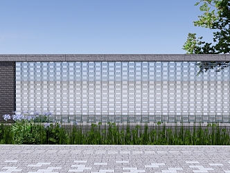 Modern landscape wall Enclosing glass wall Straight courtyard landscape wall Glass brick landscape wall 3d model