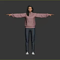 Game Movie Character Female In Pink Hoodie Blue Jeans White Shoes Arms Outstretched Gray Background