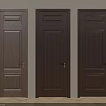 Three Dark Brown Wooden Hinged Interior Doors With Brass Handles 3d model