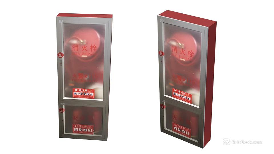 Red Fire Hydrant Boxes As Essential Fire Safety Equipment For Buildings 3d model 