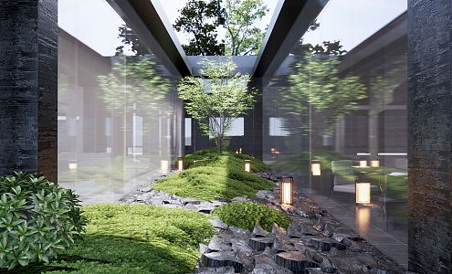 Modern Courtyard Atrium Courtyard Sits Kale Rock Moss Plant Landscape Light Water Bowl Landscape Tree Zen Courtyard Sits 3d model