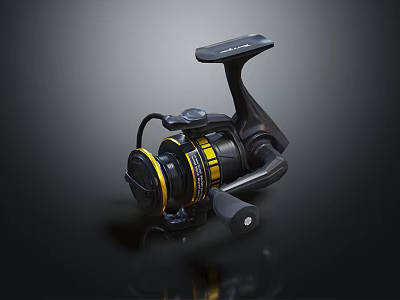 Modern Black And Yellow Fishing Reel With Spinning Mechanism And Durable Build 3d model
