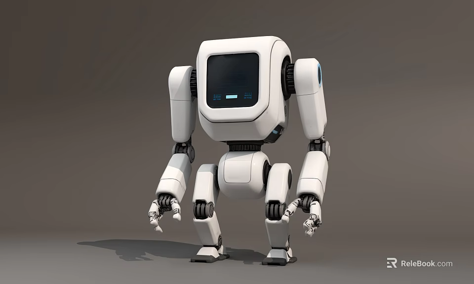 Humanoid Smart Robot With White Exterior Black Screen And Mechanical Limbs 3d model 