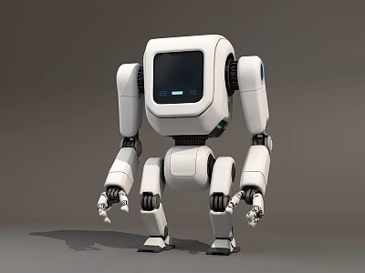 Humanoid Smart Robot With White Exterior Black Screen And Mechanical Limbs 3d model