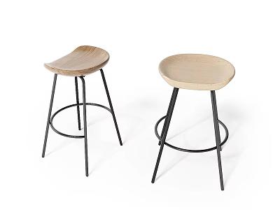 Modern Bar Stools With Wooden Seats And Black Metal Legs Design 3d model