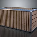 Wooden Storage Box With Vertical Striped Design And Metal Edge Trim For Home Use