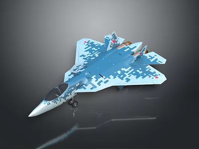 Detailed Blue And White Camouflage Fighter Jet Model With Cockpit And Wings 3d model