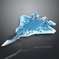 Detailed Blue And White Camouflage Fighter Jet Model With Cockpit And Wings