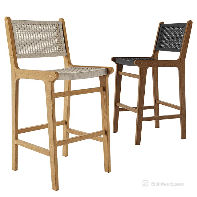 Modern Bar Stools With Wooden Frame And Woven Seat In Light And Dark Colors 3d model 