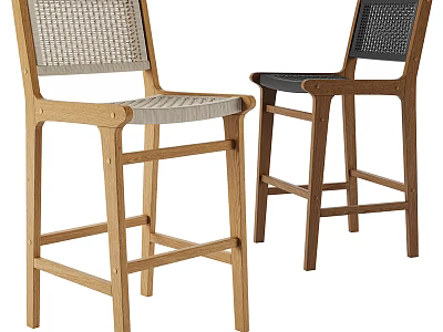 Modern Bar Stools With Wooden Frame And Woven Seat In Light And Dark Colors 3d model