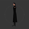 3D Character Model Wearing Black Long Coat With Sunglasses And Outstretched Arms
