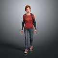 Woman Wearing Red Shirt And Blue Jeans With Backpack Walking On Gray Background