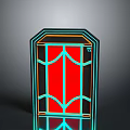 Neon Lighted Octagonal Door With Red Main Body Blue Orange Neon Lines And Bottom Reflection