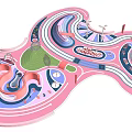 Fun Curved Children's Playground With Slides Tracks Green Area And Interactive Zones
