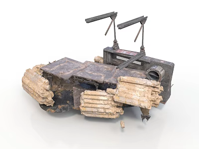 Abandoned Tracked Vehicle Structure With Rusted Metal Mechanical Parts And Tracks 3d model