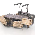 Abandoned Tracked Vehicle Structure With Rusted Metal Mechanical Parts And Tracks