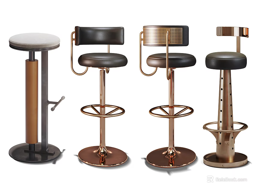 Modern Bar Stools With Metal Frames Leather Seats And Various Designs 3d model 
