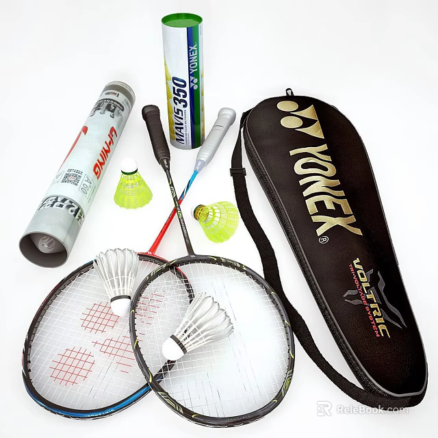 Badminton Sports Equipment Set With YONEX Rackets Shuttlecocks Tube And Racket Bag 3d model 