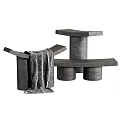 Modern Concrete Stools With Different Designs And Decorative Blanket For Home Interior 3d model