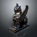 Shiny Metal Winged Lion Statue In Sitting Pose With Decorative Base