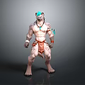 3D Mythical Creature Character With White Spotted Fur Blue Accents And Orange Loincloth