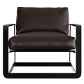 Modern Single Sofa With Leather Upholstery And Black Metal Frame Design
