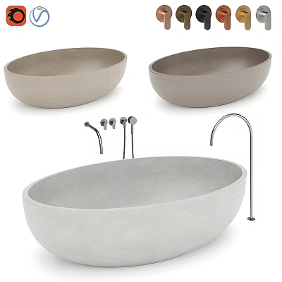Modern Concrete Freestanding Bathtub Design With Multiple Shapes And Faucet Fixtures 3d model