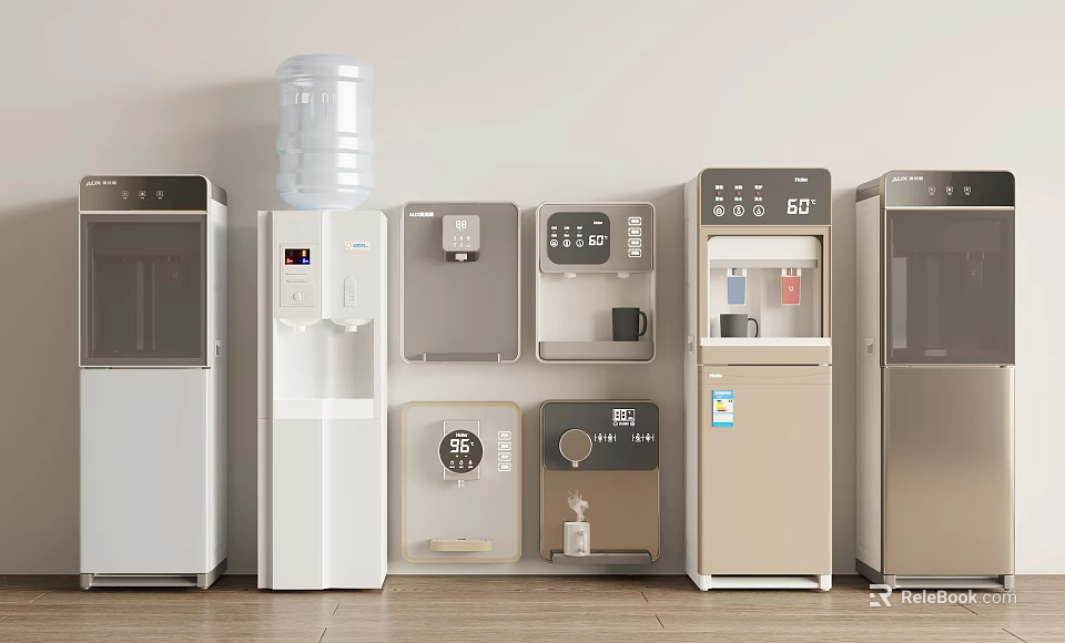 Various Modern Household Electrical Appliances Featuring Water Dispensers And Refrigerators 3d model 