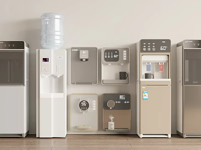 Various Modern Household Electrical Appliances Featuring Water Dispensers And Refrigerators 3d model