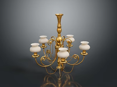 Ornate Golden Chandelier With White Glass Shades And Decorative Curved Arms For Home Decor 3d model