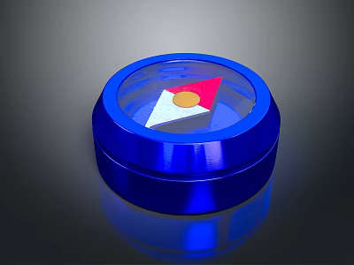Blue Circular Container With Transparent Lid And Red White Yellow Logo On Metallic Base 3d model