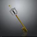 Golden Key With Transparent Square Section Yellow Top Decoration And Black Red Handle Details