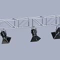 Three Black LED Spotlights Hanging On Silver Metal Truss For Event Lighting Setup 3d model