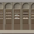 Modern Elegant Wooden Decorative Cabinets with Multiple Arched Doors Displaying Ornaments