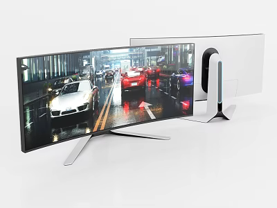 Elegant Curved Computer Monitor With Modern Metal Stand And Dynamic Screen 3d model