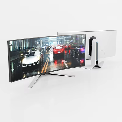 Elegant Curved Computer Monitor With Modern Metal Stand And Dynamic Screen 3d model