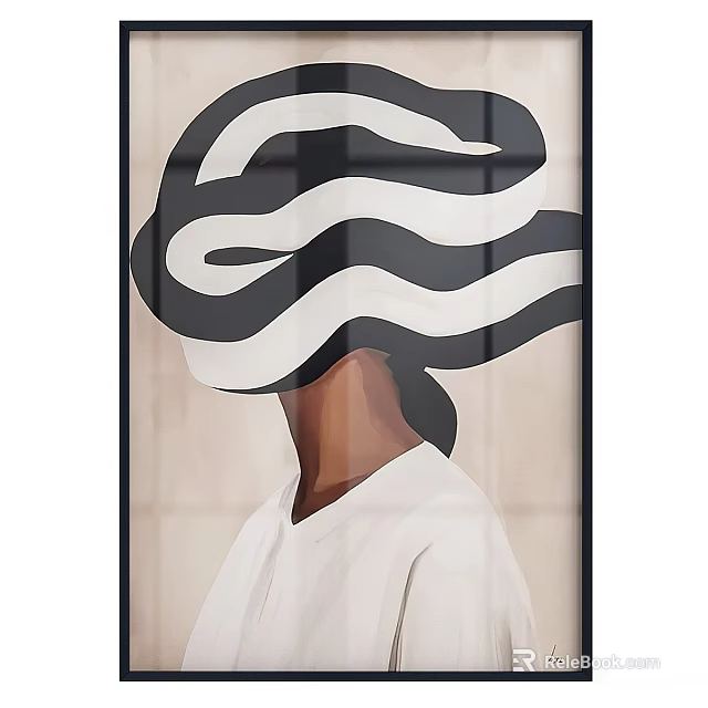 Abstract Oil Painting With Black White Wavy Hat And White Shirt Figure 3d model 