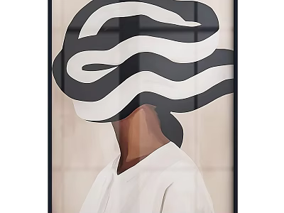Abstract Oil Painting With Black White Wavy Hat And White Shirt Figure 3d model
