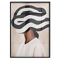 Abstract Oil Painting With Black White Wavy Hat And White Shirt Figure
