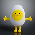 Cartoon Egg Character with Smiling Face Yellow Arms and Legs White Eggshell on Dark Background