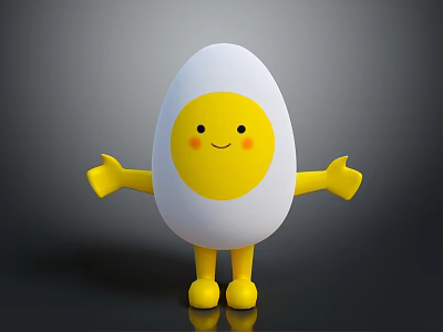 Cartoon Egg Character with Smiling Face Yellow Arms and Legs White Eggshell on Dark Background 3d model