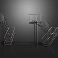 Modern Metal Staircase Design With Railings And Multi Level Platform Structure 3d model